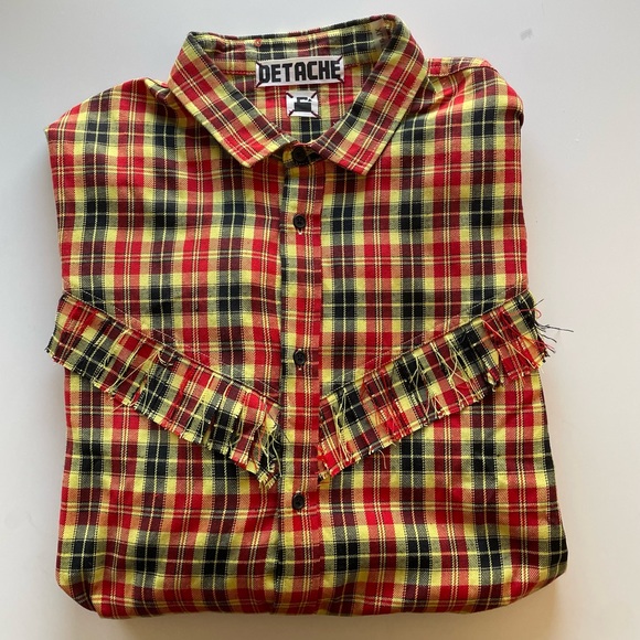 Detache Labs Yellow Plaid Button Down Shirt, Western Style Detail, Men's XL - Picture 2 of 11